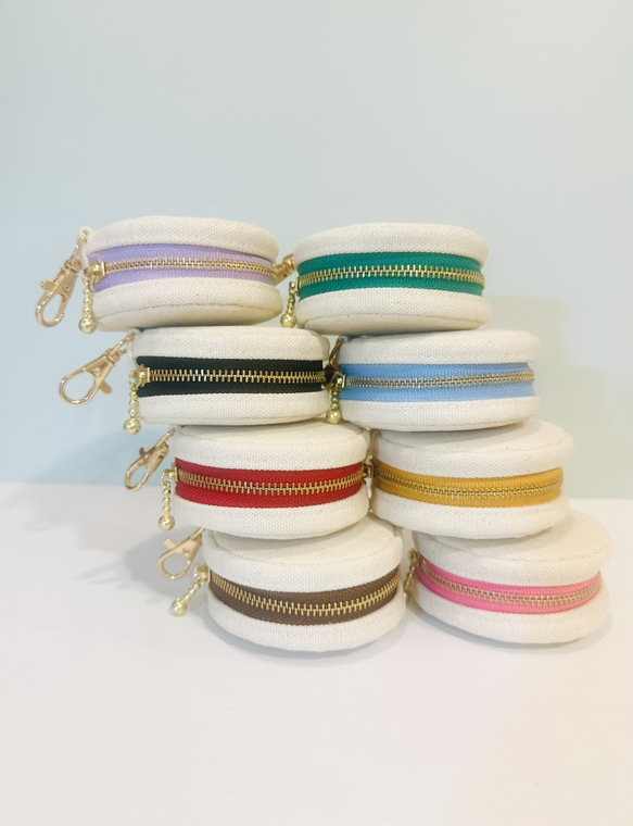 151⌘  macaron♪（帆布）AirPodsケース スマートキーケース マカロンポーチ ミニポーチ 1枚目の画像