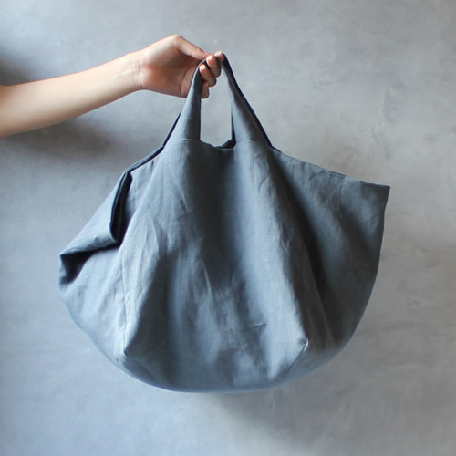 キューブバッグ 大きいサイズ【アイビーグレー】リネン100％ トート