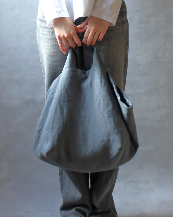 キューブバッグ 大きいサイズ【アイビーグレー】リネン100％ トート