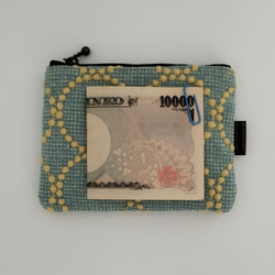 【ミナペルホネン】タンバリン生地 　グリーン (カードポケット付き)財布　ミニポーチ 5枚目の画像