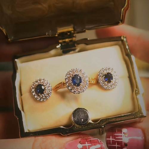 天然サファイア キラキラ ダブルヘイロー リング レトロ ゴージャス