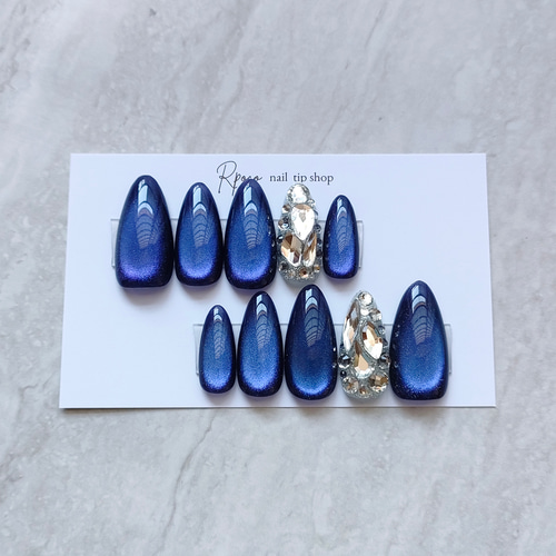 ネイルチップ オーダー ネイビー マグネット 埋めつくし 韓国 サブカル リボン ネイルチップ オーダー ネイビー マグネット 埋めつくし 韓国 サブカル