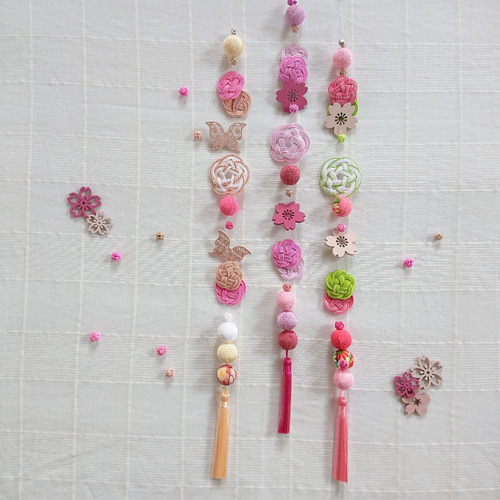 ひな祭り*水引の吊るし飾り・1本〈クリーム＋ピンク〉*蝶々*023