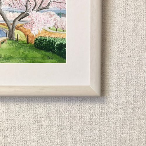 春爛漫02」透明水彩画 原画 風景画 額縁付 F4サイズ 絵画 Oni 春爛漫02」透明水彩画 原画 風景画 額縁付 F4サイズ 絵画 Oni