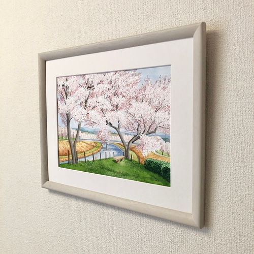 透明水彩画原画 春のお花 F6額付き