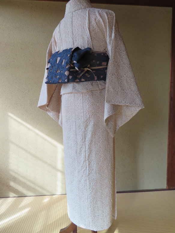 『ロータス』刺繍レース単衣着物　シャンパンベージュ☆送料無料☆ 11枚目の画像