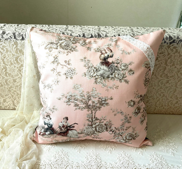 ペールピンク 美しいトワルドジュイ ルフラン クッションカバー