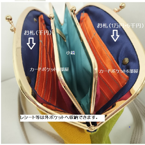 1ppink】たすきポケット親子がま口ショルダーバッグ（群青色孔雀