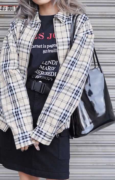 Beige Check Ring Zip Swing Top Jacket ジャケット チェック柄 カジュアル