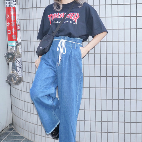 AnAn LLC　デニム/ワイドパンツ/ウエスト紐ベルト/ライトブルー 楽天市場】パンツ ワイド トールサイズ レディース 高身長