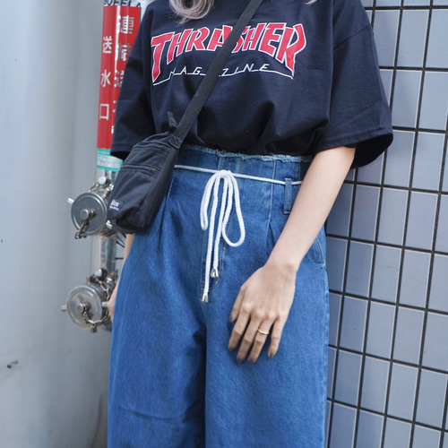 Rope Belt Denim Wide Pants (blue) ワイドパンツ ライトブルー