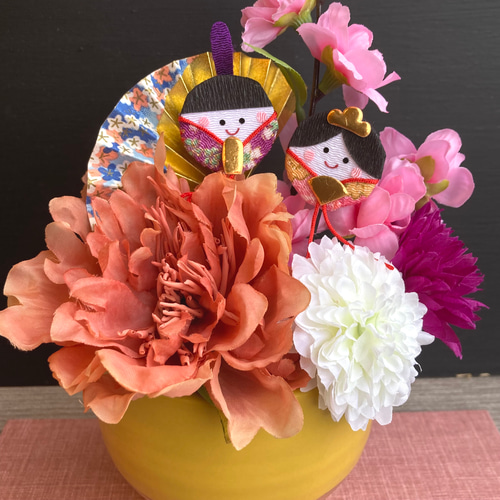 一点物【ひな祭り】大人の桃の節句アレンジ・くすみオレンジ