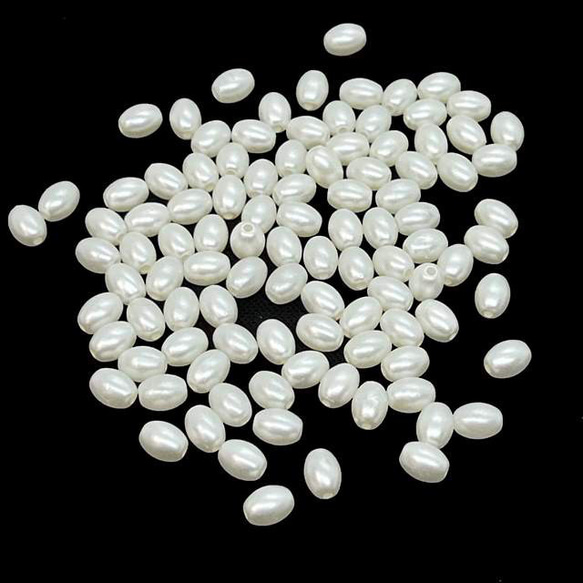 【100顆】珍珠珠★橢圓形/6.5×5mm★米白色橢圓樹脂珍珠塑膠珍珠 第3張的照片