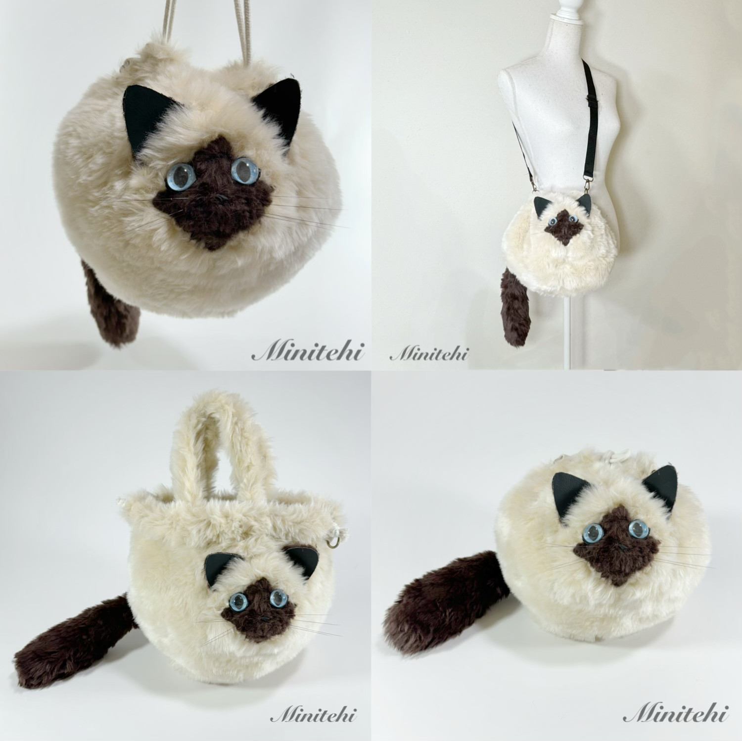 ぬいぐるみみたいな香箱座りの黒猫さん巾着バッグト ート ミニショルダー ぬいぐるみみたいな 香箱座りの黒猫さん巾着バッグ トート ミニ