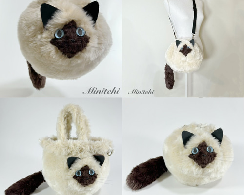 ぬいぐるみみたいな香箱座りの黒猫さん巾着バッグト ート ミニショルダー ぬいぐるみみたいな 香箱座りの黒猫さん巾着バッグ トート ミニ