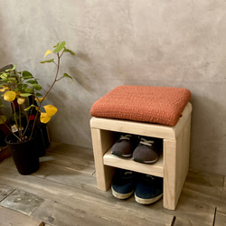 ベンチ　シューズラックとしても使える　クッション椅子　キッズチェアー　玄関ベンチ　木製 オットマン　北欧　ダークブラウン 12枚目の画像