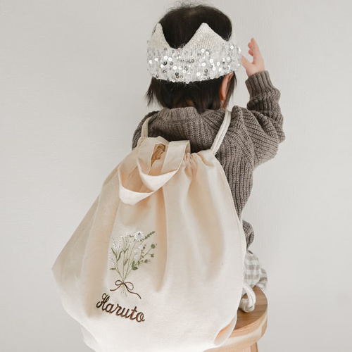 一升餅 刺繍名入れ 一升パン 1歳 名前入りリュック・生成り・フェーリ 