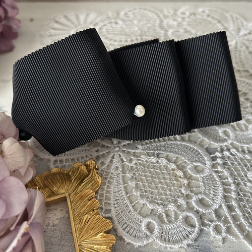 大人フォーマル2024 淡水パールグログランリボン バナナクリップ ヘア 