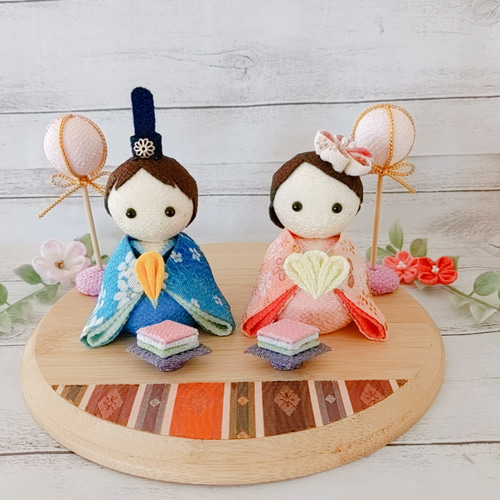 ひな人形/つまみ細工/淡水カラー ひな人形 パステルカラーのお雛様 ひな祭り おひな様 つまみ細工