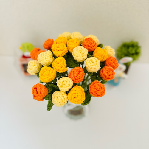 在庫セール‼️15本 ミニ薔薇 ブーケ 編みぐるみ バラ かぎ針編み 在庫セール‼️15本 ミニ薔薇 ブーケ 編みぐるみ バラ かぎ針編み
