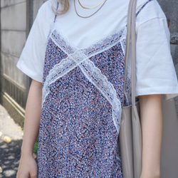 Flower Cami-onepiece & T-shirts 2P SET ロング丈ワンピース ブルー 青 ガーリー 3枚目の画像