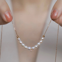 【高級】淡水真珠　ダイヤモンド付きネックレスk18 1枚目の画像
