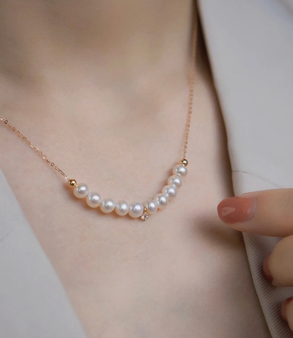 【高級】淡水真珠　ダイヤモンド付きネックレスk18 4枚目の画像