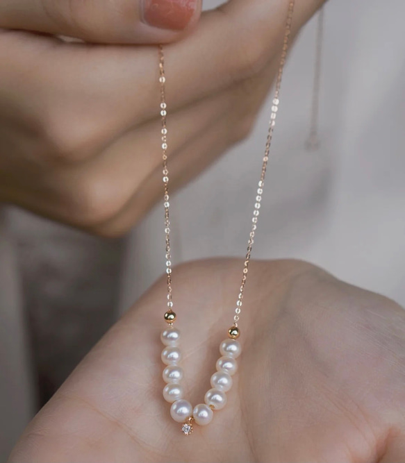 【高級】淡水真珠　ダイヤモンド付きネックレスk18 2枚目の画像