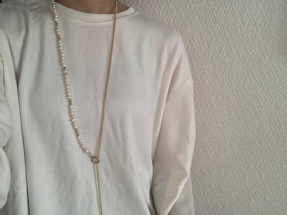 ーlong pearl ball  chain necklaceー　ロングネックレス　ボールチェーン　パールネックレス　 7枚目の画像