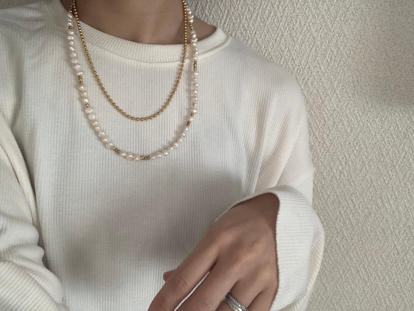 ーlong pearl ball  chain necklaceー　ロングネックレス　ボールチェーン　パールネックレス　 10枚目の画像