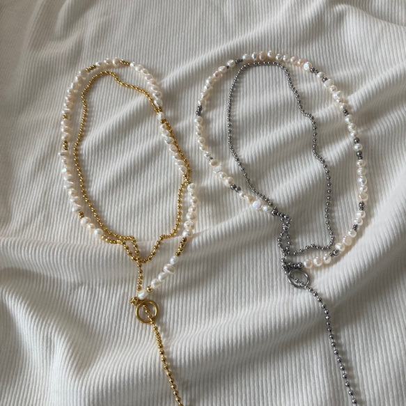ーlong pearl ball  chain necklaceー　ロングネックレス　ボールチェーン　パールネックレス　 5枚目の画像