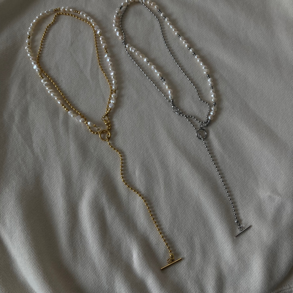 ーlong pearl ball  chain necklaceー　ロングネックレス　ボールチェーン　パールネックレス　 8枚目の画像