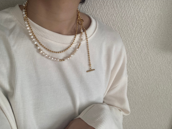 ーlong pearl ball  chain necklaceー　ロングネックレス　ボールチェーン　パールネックレス　 15枚目の画像
