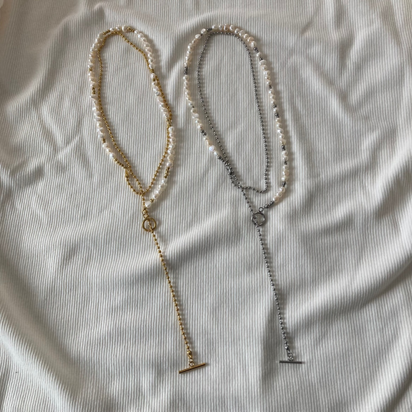 ーlong pearl ball  chain necklaceー　ロングネックレス　ボールチェーン　パールネックレス　 1枚目の画像