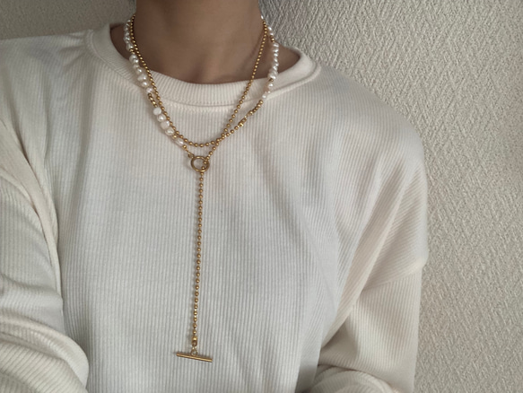 ーlong pearl ball  chain necklaceー　ロングネックレス　ボールチェーン　パールネックレス　 11枚目の画像