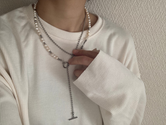 ーlong pearl ball  chain necklaceー　ロングネックレス　ボールチェーン　パールネックレス　 19枚目の画像