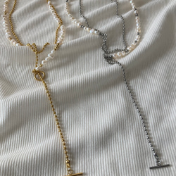 ーlong pearl ball  chain necklaceー　ロングネックレス　ボールチェーン　パールネックレス　 3枚目の画像