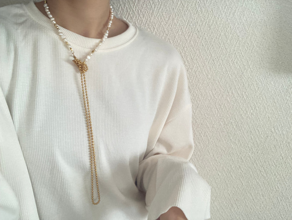 ーlong pearl ball  chain necklaceー　ロングネックレス　ボールチェーン　パールネックレス　 14枚目の画像