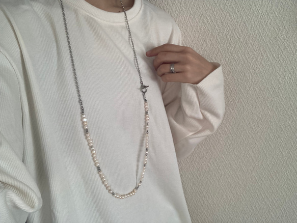 ーlong pearl ball  chain necklaceー　ロングネックレス　ボールチェーン　パールネックレス　 16枚目の画像