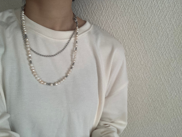 ーlong pearl ball  chain necklaceー　ロングネックレス　ボールチェーン　パールネックレス　 17枚目の画像