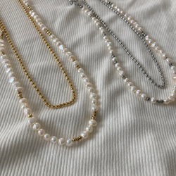 ーlong pearl ball  chain necklaceー　ロングネックレス　ボールチェーン　パールネックレス　 6枚目の画像