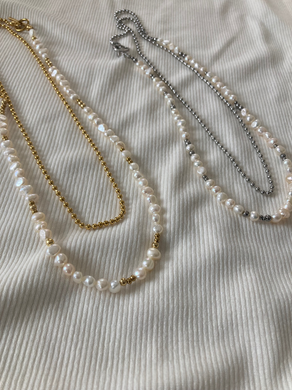ーlong pearl ball  chain necklaceー　ロングネックレス　ボールチェーン　パールネックレス　 6枚目の画像