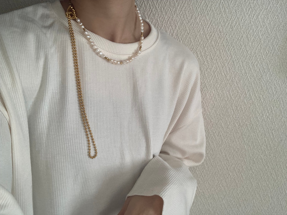 ーlong pearl ball  chain necklaceー　ロングネックレス　ボールチェーン　パールネックレス　 13枚目の画像