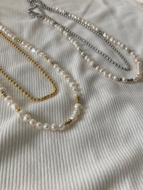 ーlong pearl ball  chain necklaceー　ロングネックレス　ボールチェーン　パールネックレス　 4枚目の画像