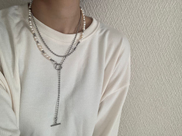 ーlong pearl ball  chain necklaceー　ロングネックレス　ボールチェーン　パールネックレス　 18枚目の画像