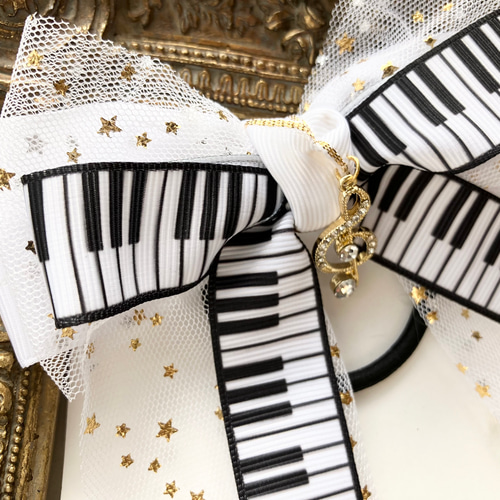 音符＆ピアノリボン♡ベビーヘアクリップヘアゴム