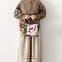おしゃれな フランス リネン 花 大柄 北欧 ナチュラル 小柄 革 トート 春 手提げ バック 母の日 3枚目の画像