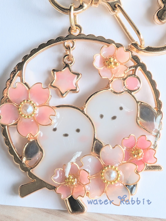 桜満開！シマエナガキーホルダー(リング)【桜ハンドメイド2024