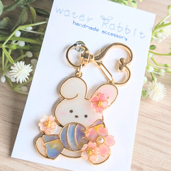 桜満開！白うさぎとキャンディキーホルダー【桜ハンドメイド2024