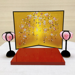 雛道具【桜ぼんぼり小 一対＆桜橘＆菱餅一対】お雛様 雛人形 ちりめん